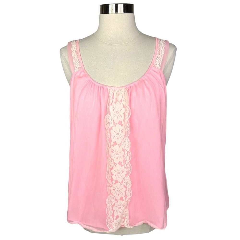 Vintage Pink Lace Nightie / Cami Top - Size Small
